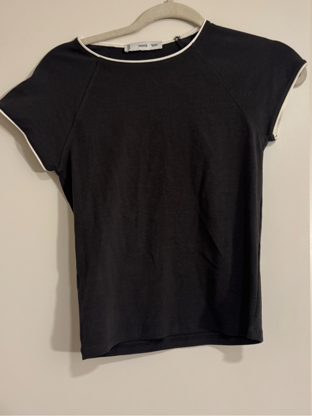 Mango Dark Gray Short Sleeve Crewneck Tee with White Trim-S
